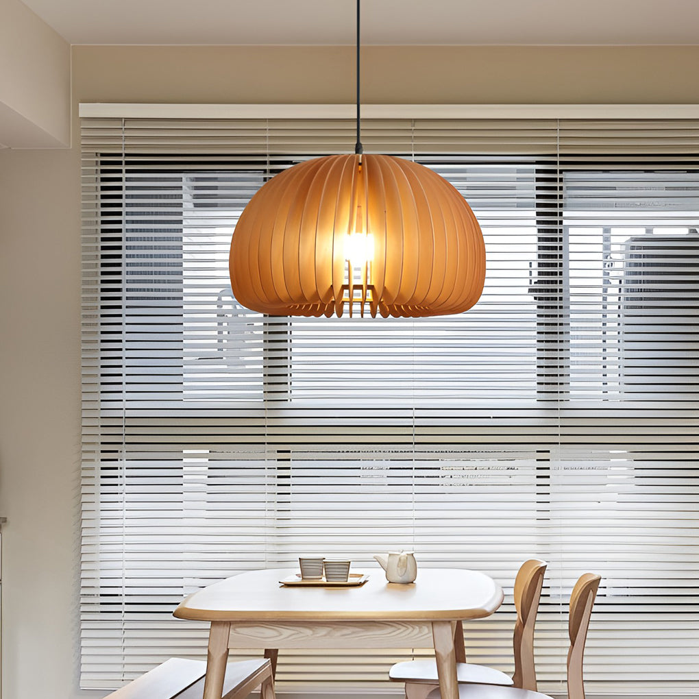 Pumpkin-Shape Pendant Light — Basswood and Copper, Retro, E27, 7" to 20" Diameter