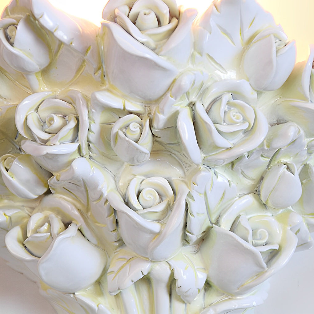 Resin Roses Bouquet Wall Sconce — Glass Shade, Gold or White, E27, 3000K, 12.2" × 12.6"