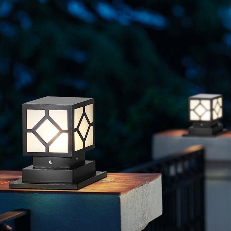 Modern Square Outdoor Post Light — Stainless Steel & PC, LED, Waterproof, 8" × 6" × 9"
