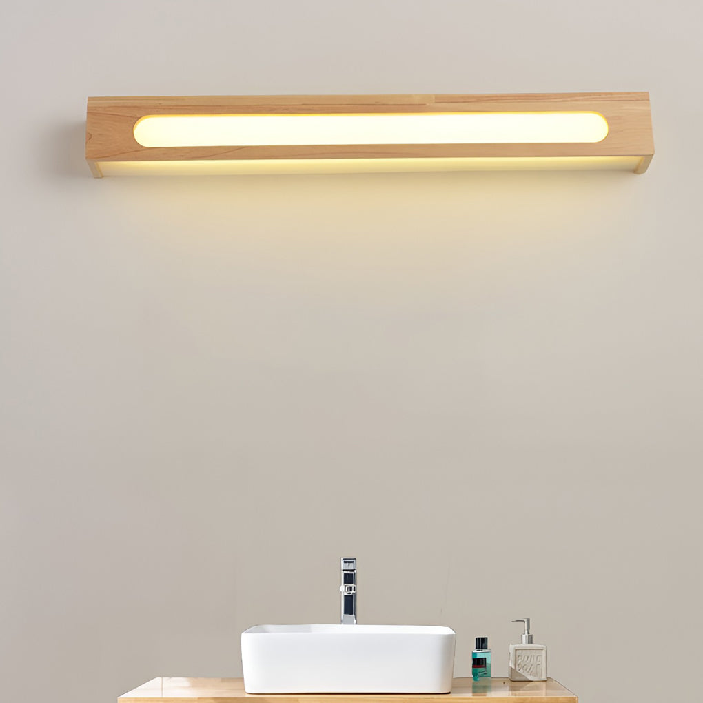Rectangular Wood Wall Sconce — Rubber Wood, LED, Moisture-Proof, 14"/18"/22" Lengths