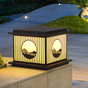 Modern Black Solar Pillar Lamp with Retro Mountain Scenery - Waterproof LED Design