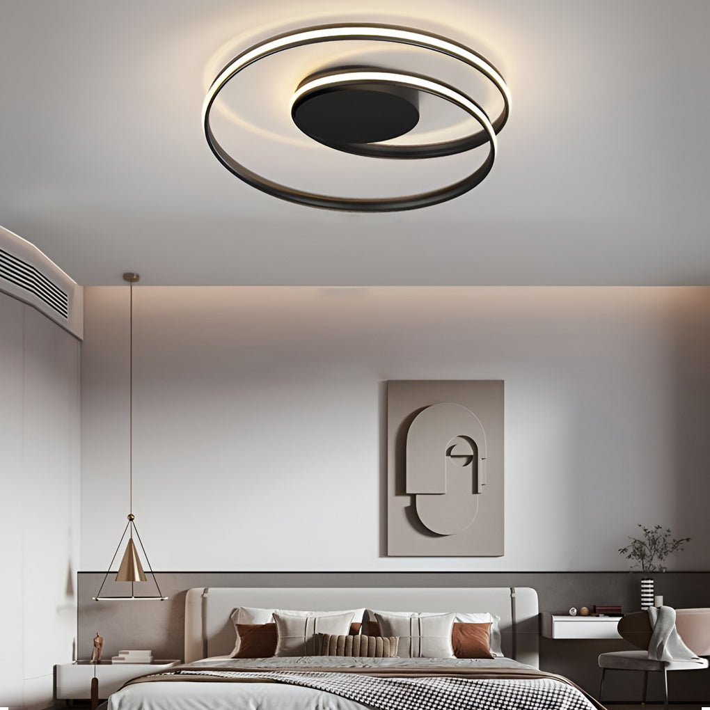 Modern Circular LED Flush-Mount Ceiling Light — Iron & Aluminum, 19.7" Diameter, Stepless Dimming with Remote Control