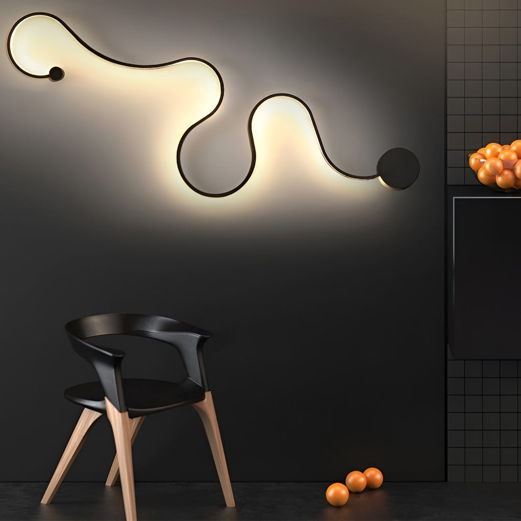 Curved Linear LED Wall Sconce — Black Iron, Modern, 23"–48" Sizes