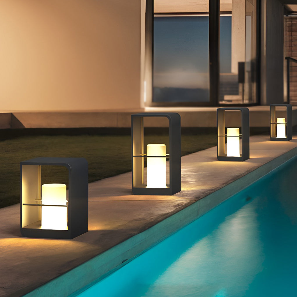 Modern Black Rectangular Frame Outdoor Lantern — Stainless Steel & PMMA, Solar / Hardwired, LED 3200K, IP54, 11", 17", or 29"