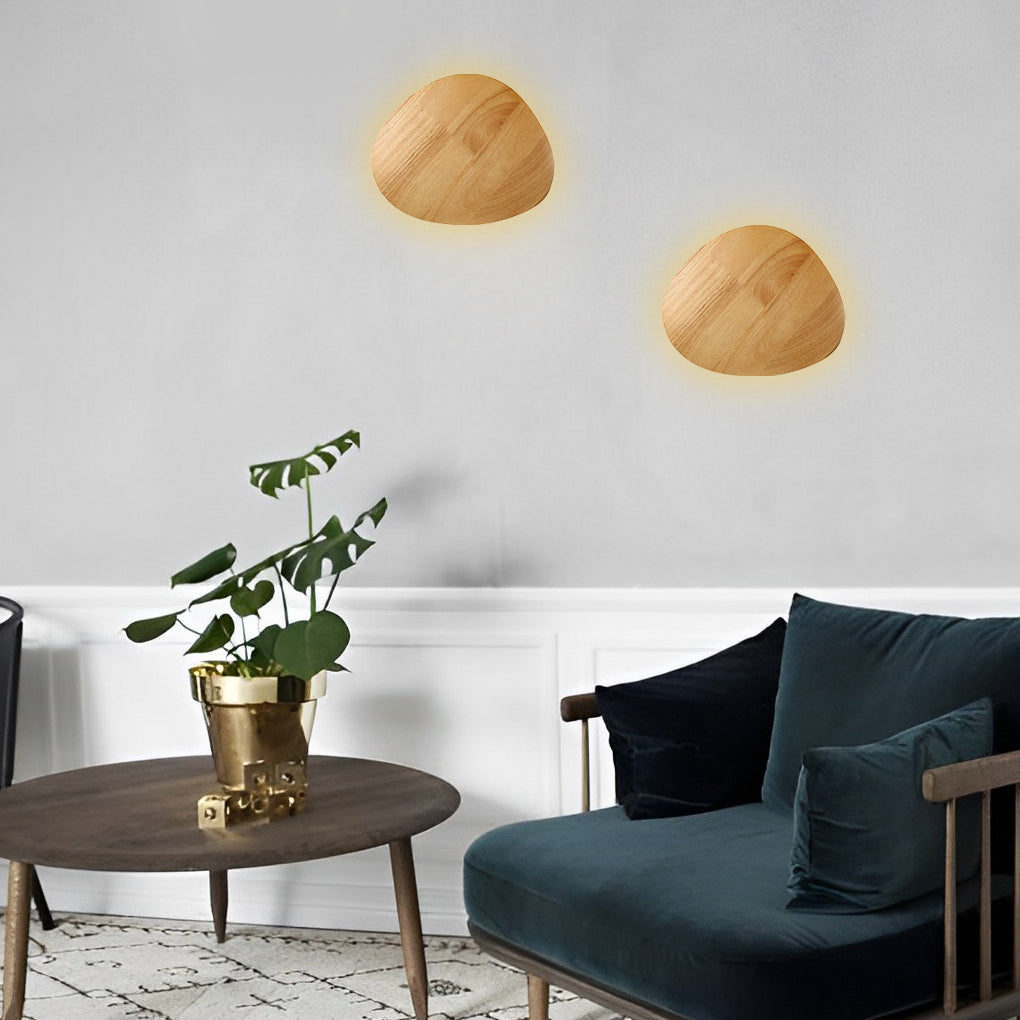 Round & Oval Wood LED Wall Sconce — Oak Wood, Warm White 3000K, Bedside