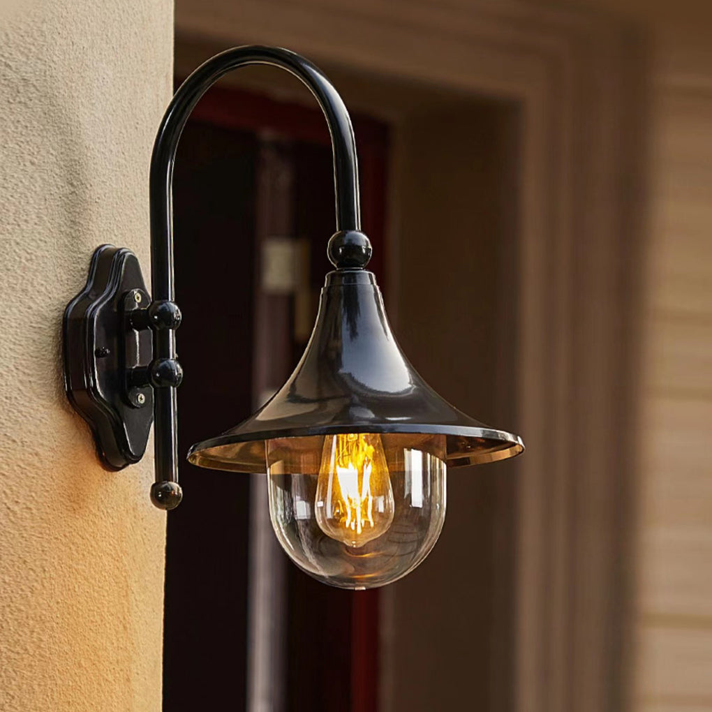 Vintage Trumpet Outdoor Wall Sconce — Die-Cast Aluminum, Black, LED, IP55 Waterproof
