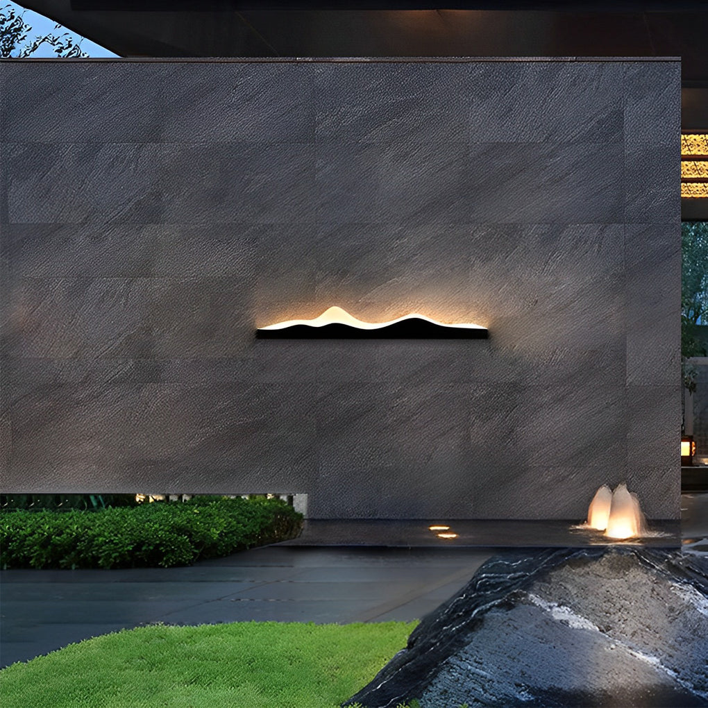 Mountain Scenery Outdoor Wall Sconce — Black Iron & Acrylic, LED 18W, IP65 Weatherproof, 24" or 47"