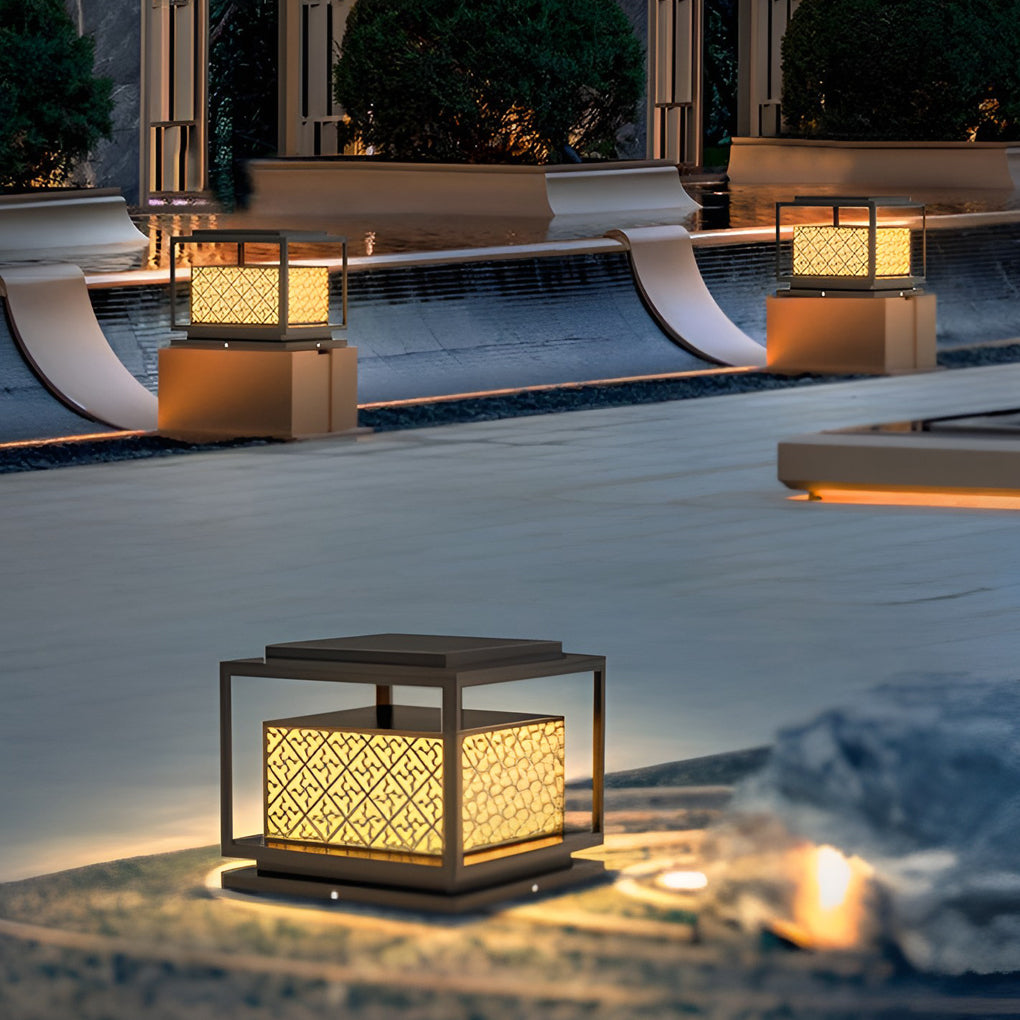 Modern Square Solar Outdoor Pillar Light — Stainless Steel, IP65, 3000K Warm White, E27