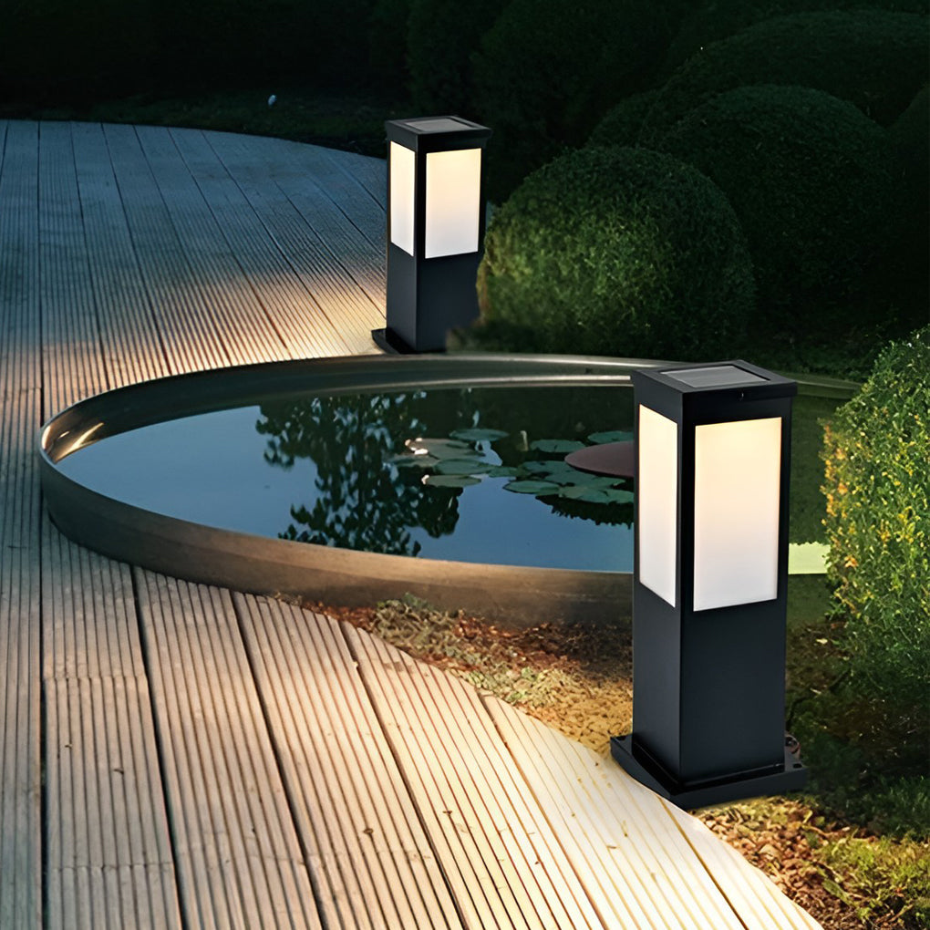 Square Industrial Solar Bollard Light — Black Iron and Acrylic, E27, Three-Step Dimming, Remote Control, IP65 Weatherproof