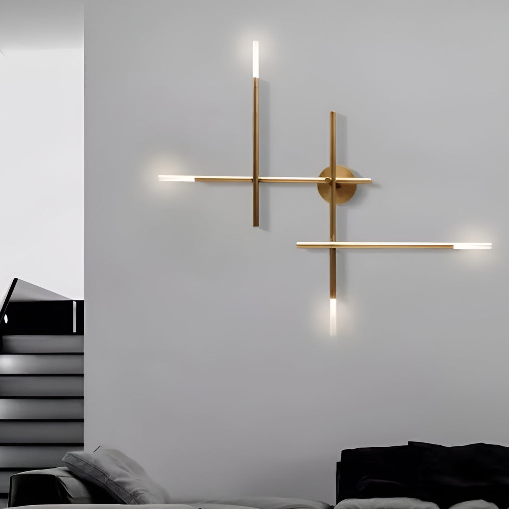 Cross Linear Wall Sconce — Iron and Acrylic, LED, Black or Copper, 26"–39"