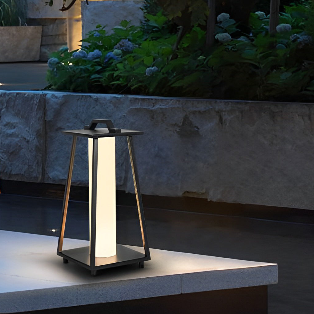 Modern Retro Portable Outdoor Floor Lantern — Galvanized Steel & Acrylic, Black, LED 12W 3000K, IP Weatherproof, 8"×18"