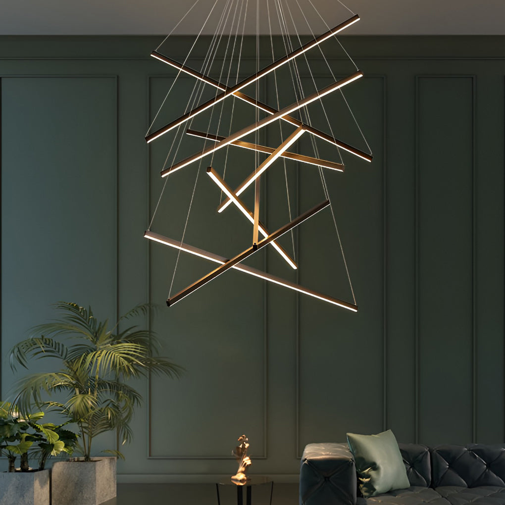 Minimalist Strip LED Chandelier — Black Metal, Stepless Dimming, Remote Control, 3- to 9-Light