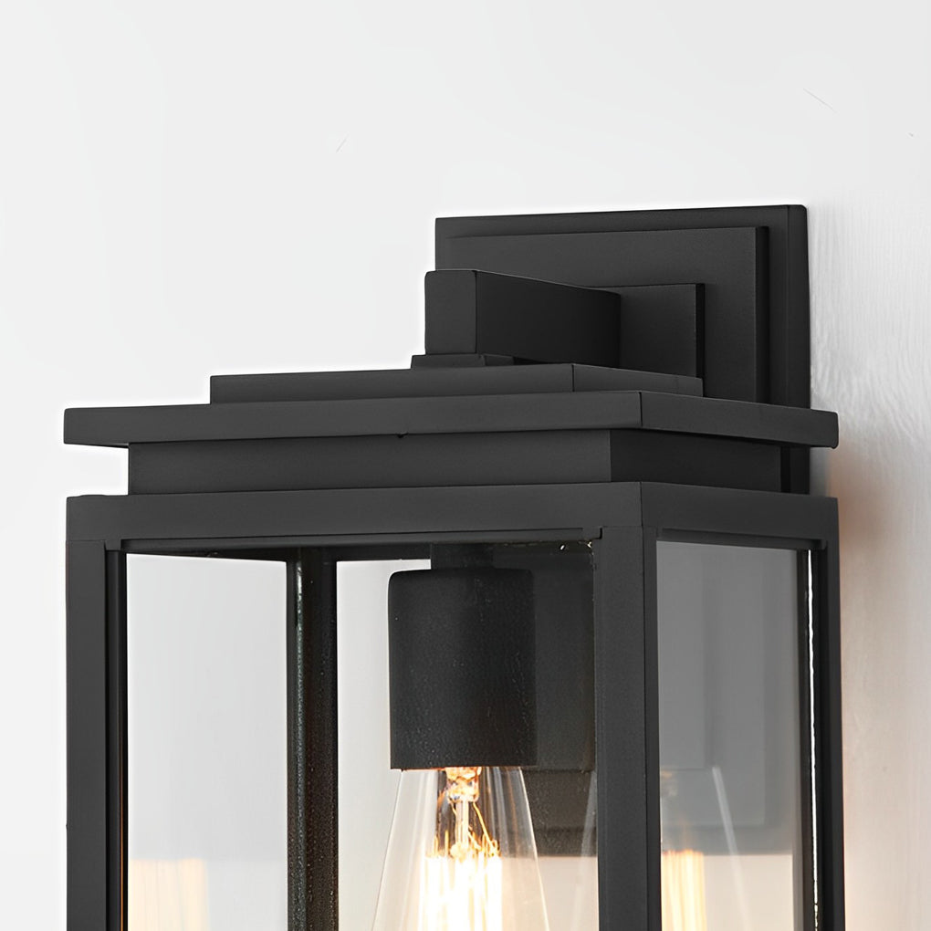 Industrial Outdoor Wall Sconce — Black Die-Cast Aluminum and Glass, Rectangular, Waterproof, E27