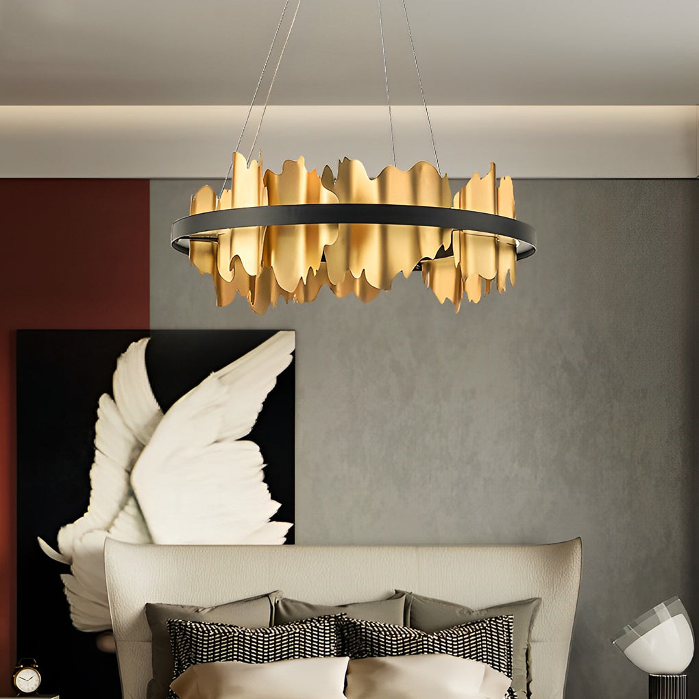 Postmodern Textured Metal Chandelier — Gold or Black, Stepless Dimming, 3000K–6000K, 24" or 31"