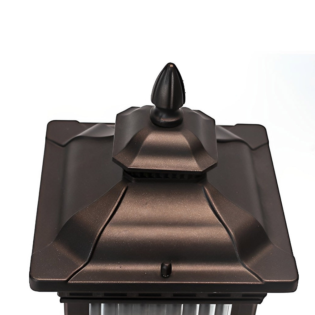 Retro Grille Outdoor Solar Fence Post Light — Die-Cast Aluminum & Glass, IP55, E27, Two Sizes