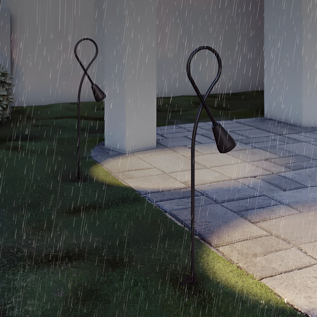 Arched Gooseneck Flower-Bloom Path Light — Black Aluminum, 7W COB LED, IP65, 31", 3000K Warm White
