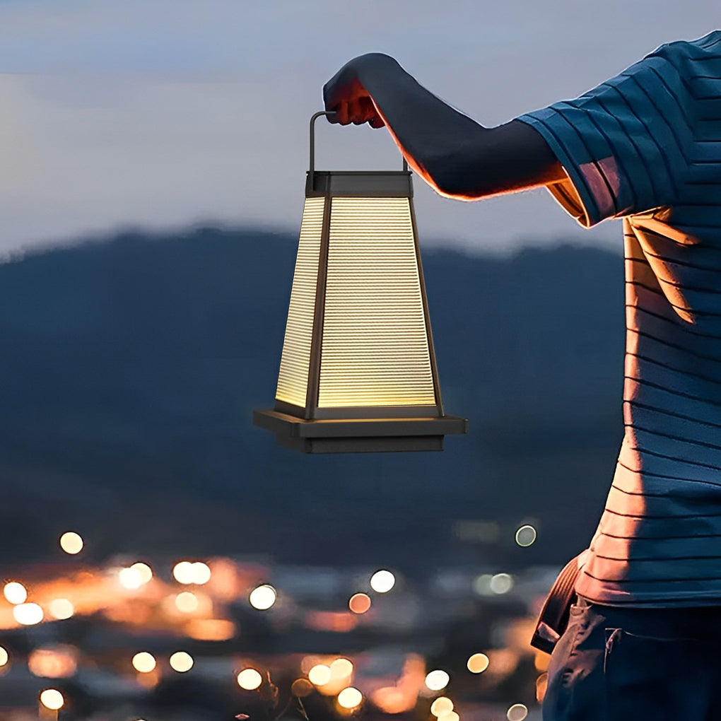 Modern Square Portable Solar Outdoor Lantern — Die-Cast Aluminum, Black, LED, Waterproof