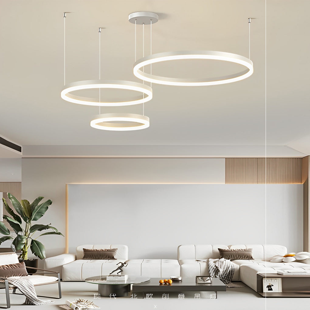 Circular Ring Modern Chandelier — Iron and Acrylic, White, 3-Step Dimming LED, 64W–113W, Multiple Configurations