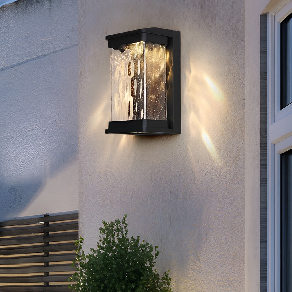 Modern Black Outdoor Wall Sconce — Die-Cast Aluminum, Stone-Textured Glass, 18W LED, IP65 Weatherproof