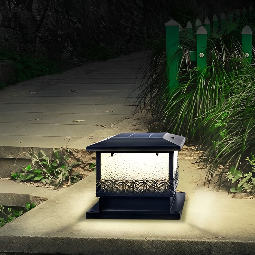 Modern Square Solar Fence Post Light — Black Metal, IP65 Weatherproof, 9.5–11 Hr Runtime
