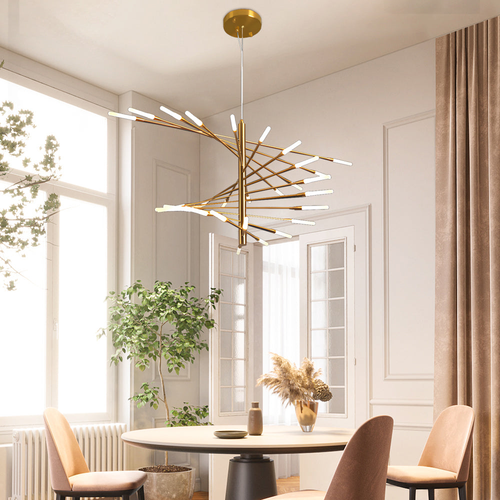 Spiral Sputnik Chandelier — Iron, Aluminum & Acrylic, 10/15/20-Light, Dimmable 3000K–6000K, Gold or Black