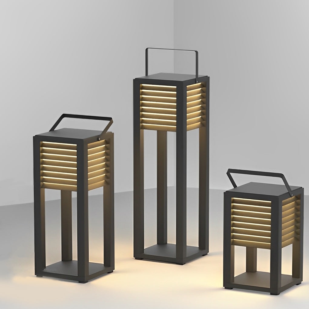 Modern Black Square Solar Outdoor Lantern — Stainless Steel & PC, Portable LED, IP65 Weatherproof