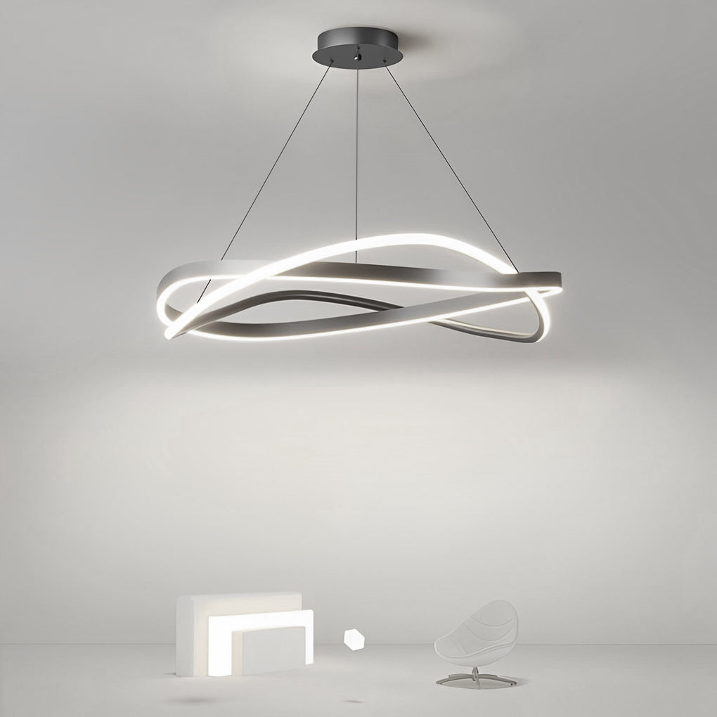 Circular Wave Ring Chandelier — Iron, Three-Step Dimming (3000K/4500K/6000K), 60W–96W, 22" or 31"