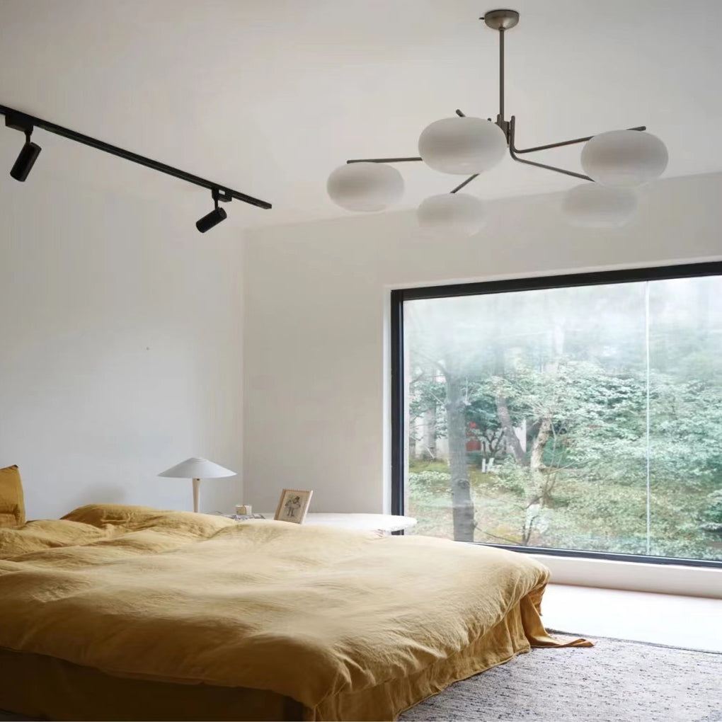 5-Light Modern Chandelier — Glass Shades, Metal, Three-Step Dimming LED, 3000K/4500K/6000K, 39" Diameter