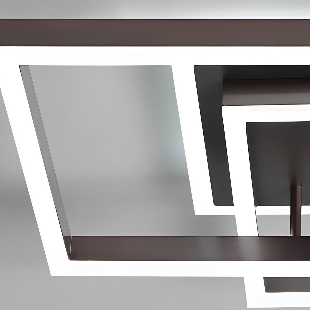 Modern Square Overlapping LED Semi-Flush Mount — Brown Aluminum & Acrylic, 64W / 80W, 3000K / 6000K