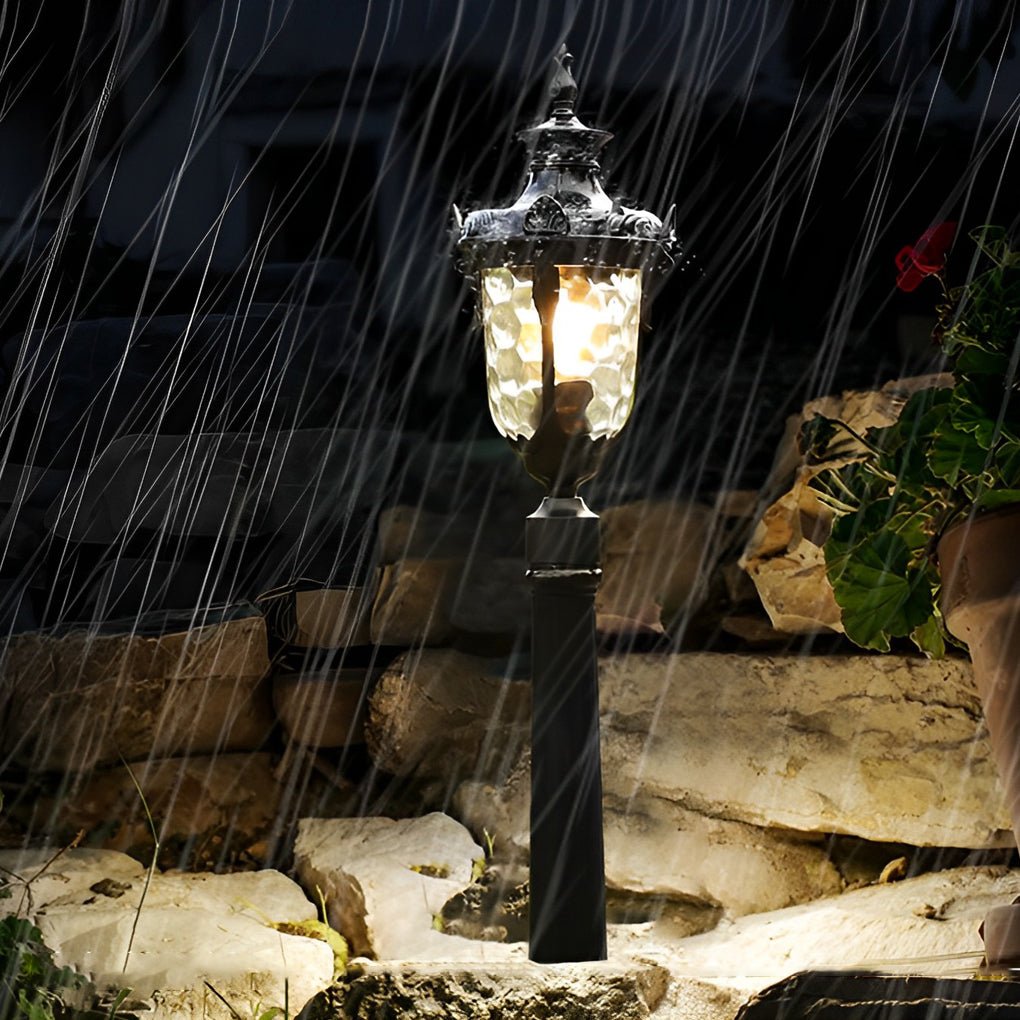 Industrial Outdoor Post Light — Die-Cast Aluminum and Glass, E27, 33" Height, Waterproof, Black / Bronze