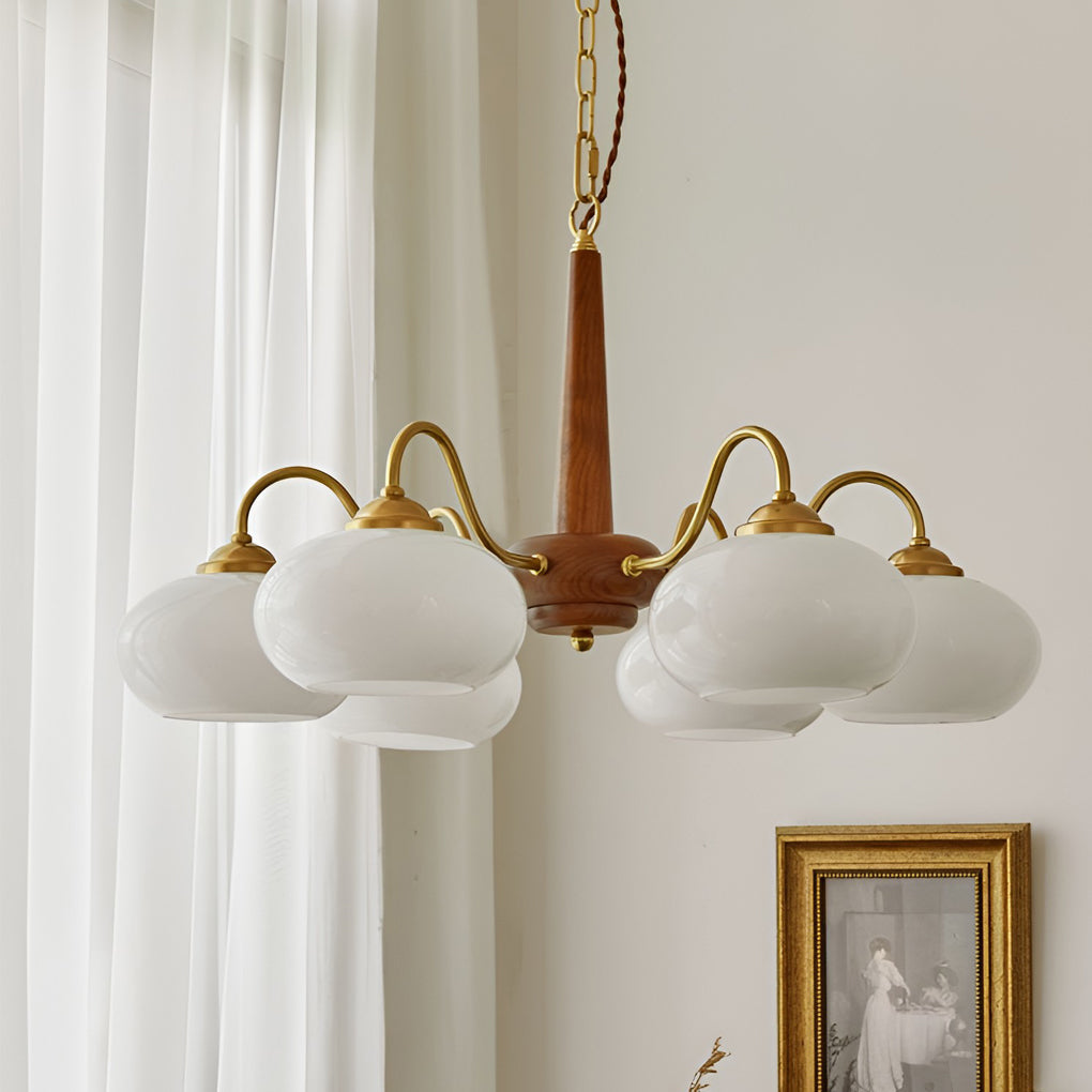 Modern Farmhouse Chandelier — Glass, Wood and Metal, E27, 4-Light or 6-Light