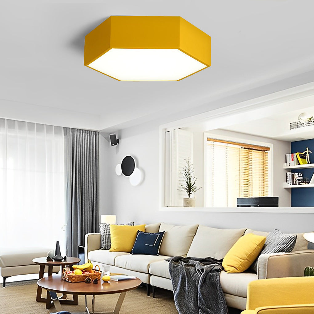 Geometric LED Flush-Mount Ceiling Light — Metal & Acrylic, Tri-Color Wireless Control, 15" Wide