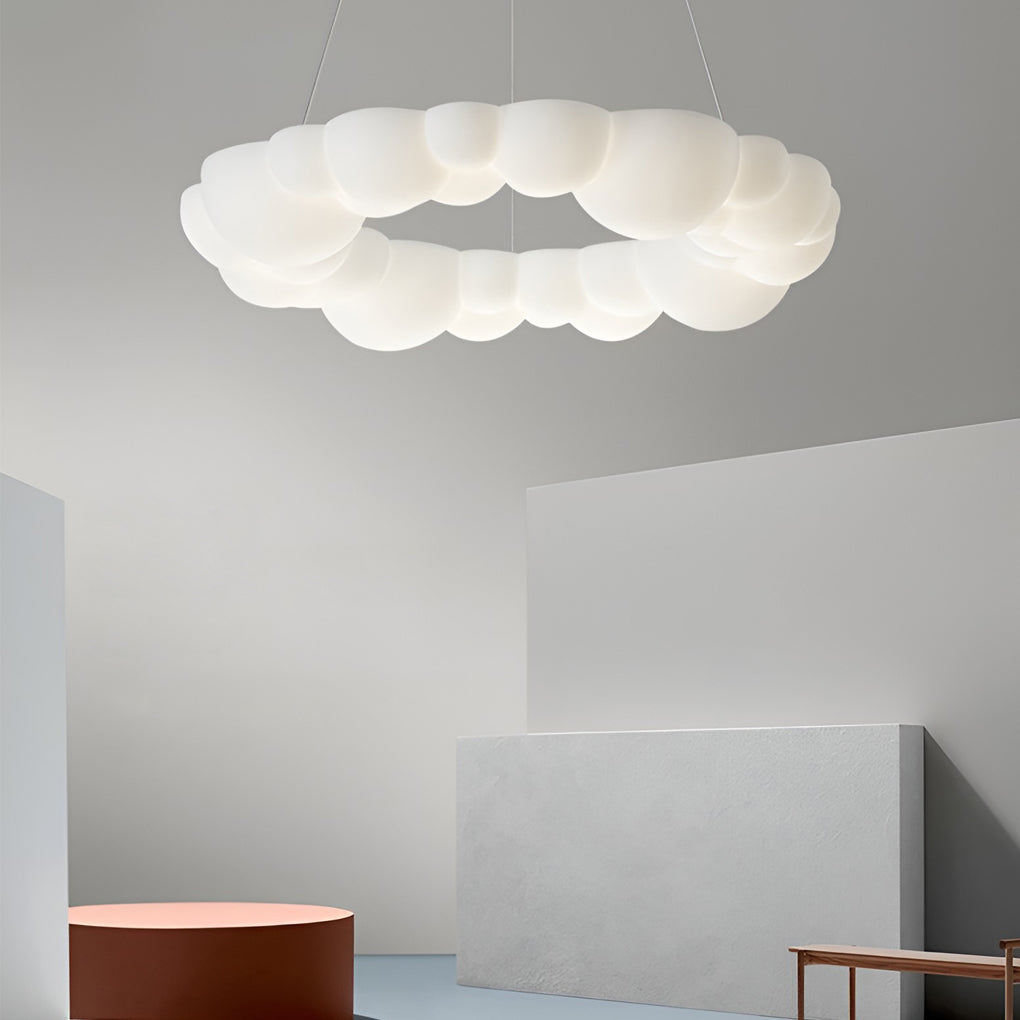 Bubble Cloud LED Flush Mount — Iron & PE, 19.3" Diameter, 72W Stepless Dimming, Remote Control