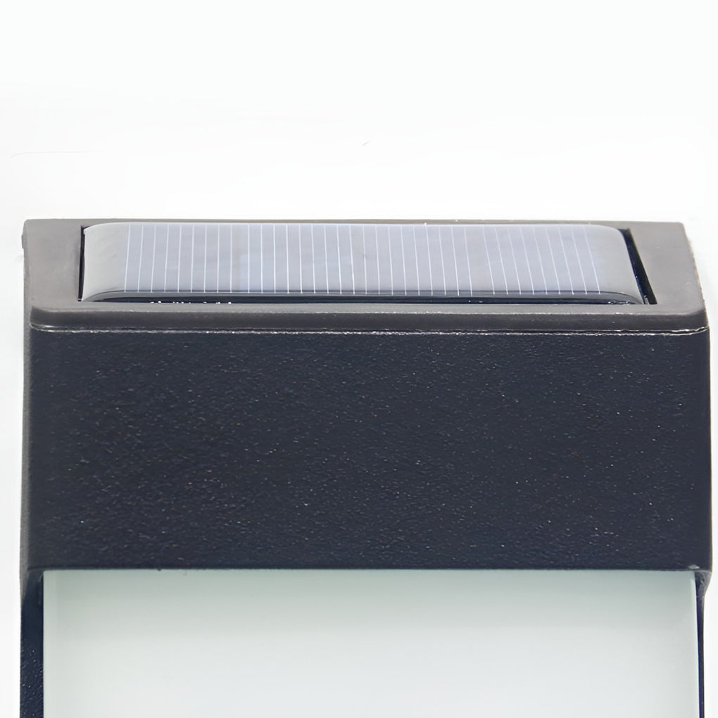 Rectangular Solar Outdoor Wall Sconce, Set of 2 — Die-Cast Aluminum, Frosted Glass, LED, IP44, 3000K Warm White