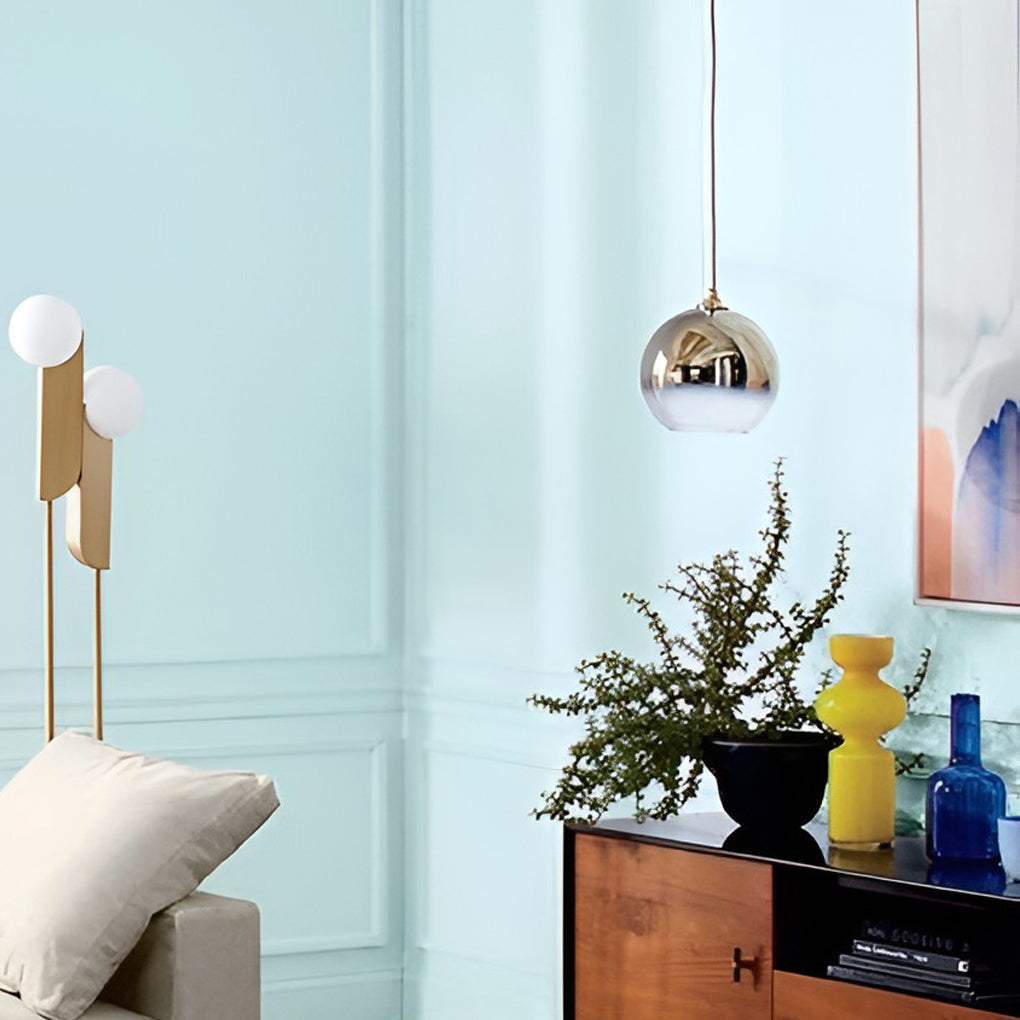 Glass Globe Mini Pendant — Modern Industrial, LED, 3-Step Dimming, 3000K/4500K/6000K, 8"/10"/12", Gold or Silver