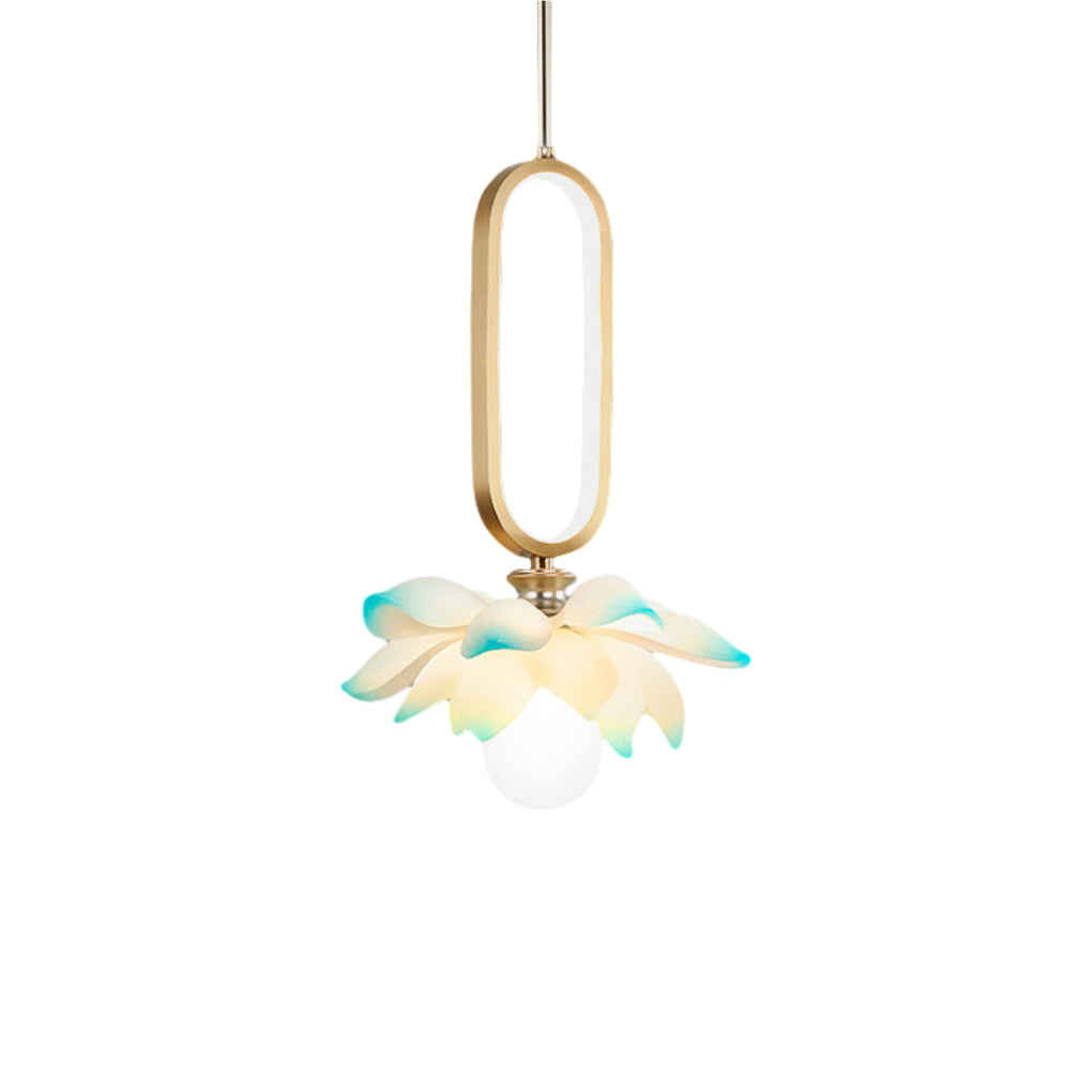 Lotus Flower Mini Pendant — Resin, Hand-Carved, LED, 11" × 15.7", Pink / Blue / Transparent