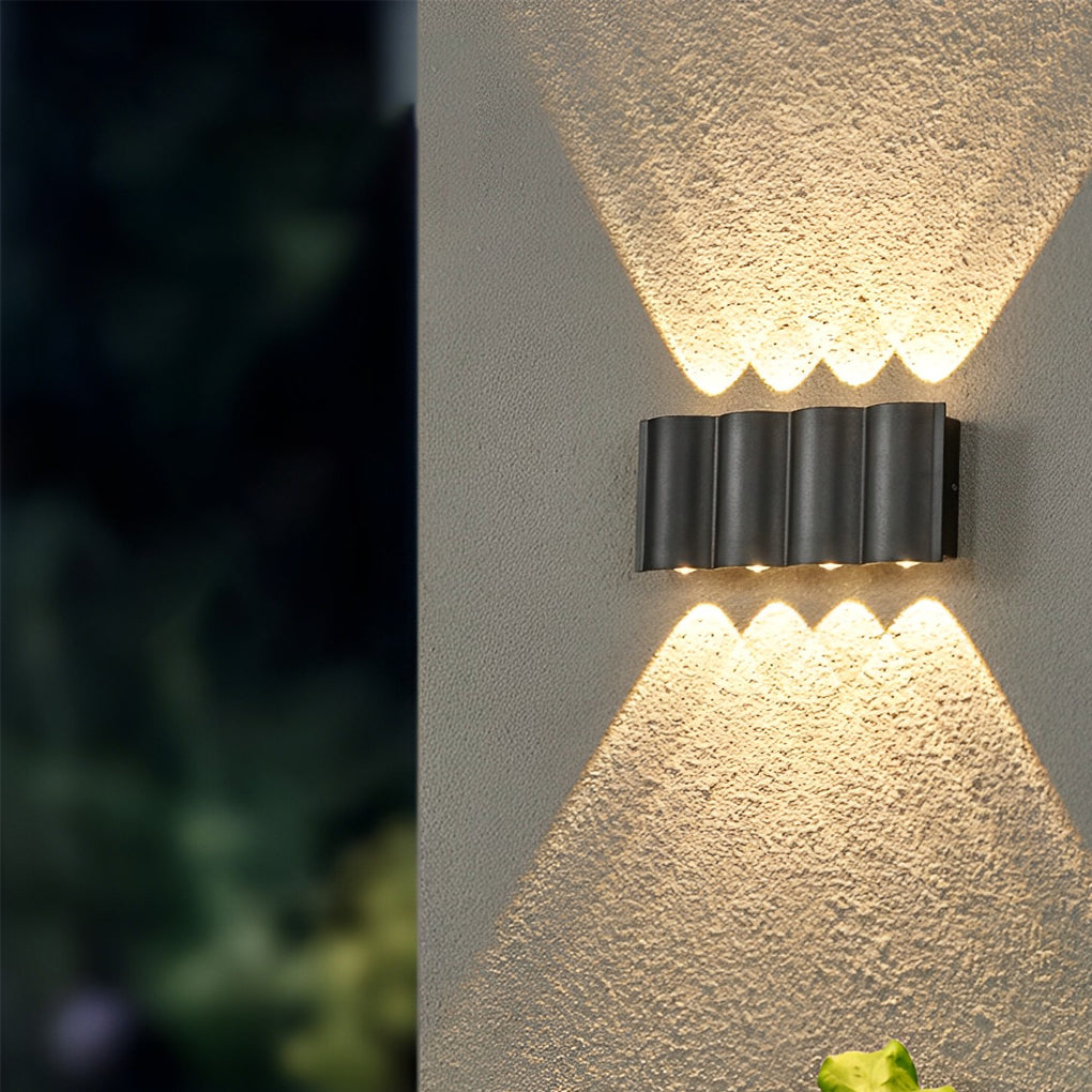 Modern Up/Down Wave Outdoor Wall Washer — Aluminum, LED, 2W–8W, 2- to 8-Light, IP Weatherproof