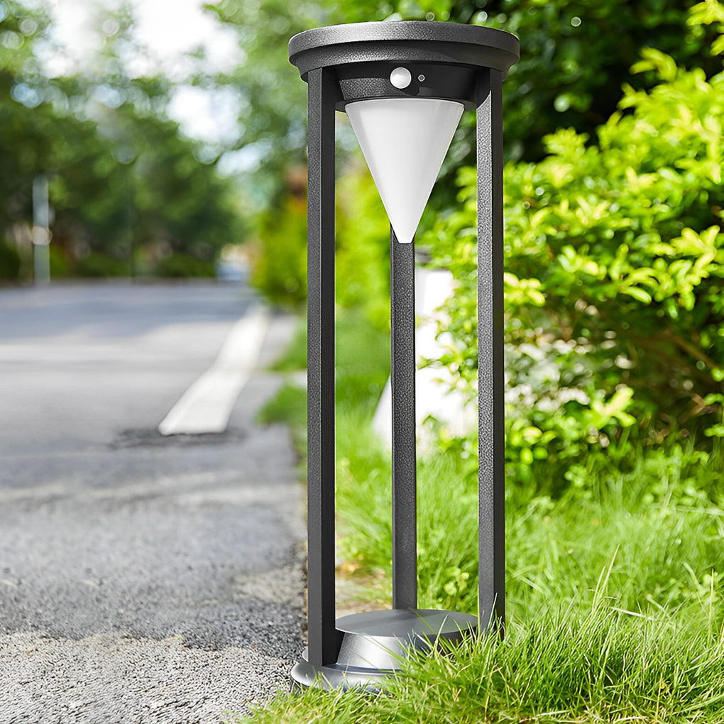 Modern Black Solar Bollard Path Light — Die-Cast Aluminum, LED, Three-Step Dimming (3000K/4500K/6000K), IP55 Weatherproof