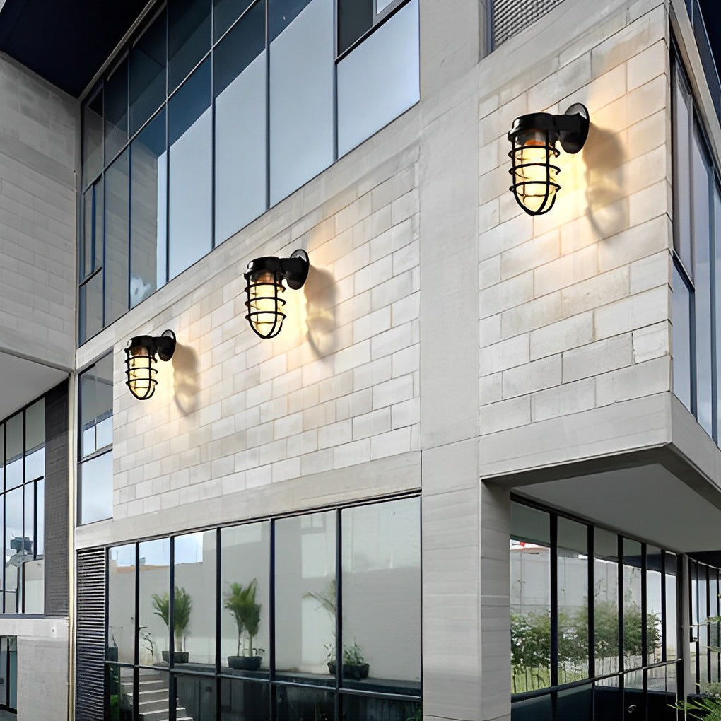 Retro Cage Outdoor Wall Sconce — Die-Cast Aluminum and Glass, 4W LED, E27, Waterproof, 6" × 9"