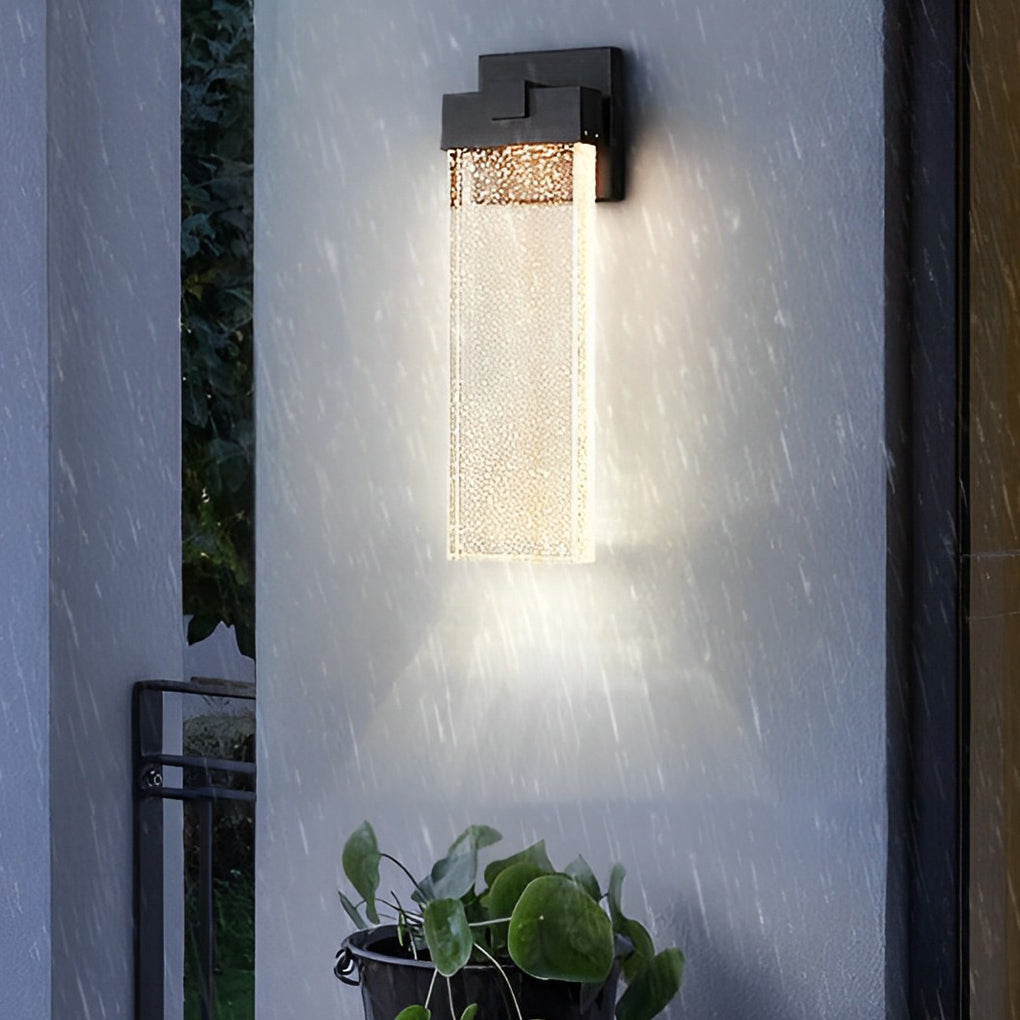 Rectangular Bubble Crystal Outdoor Wall Sconce — Die-Cast Aluminum, LED, 3000K Warm White, 10W / 18W / 24W, IP-Rated Weatherproof