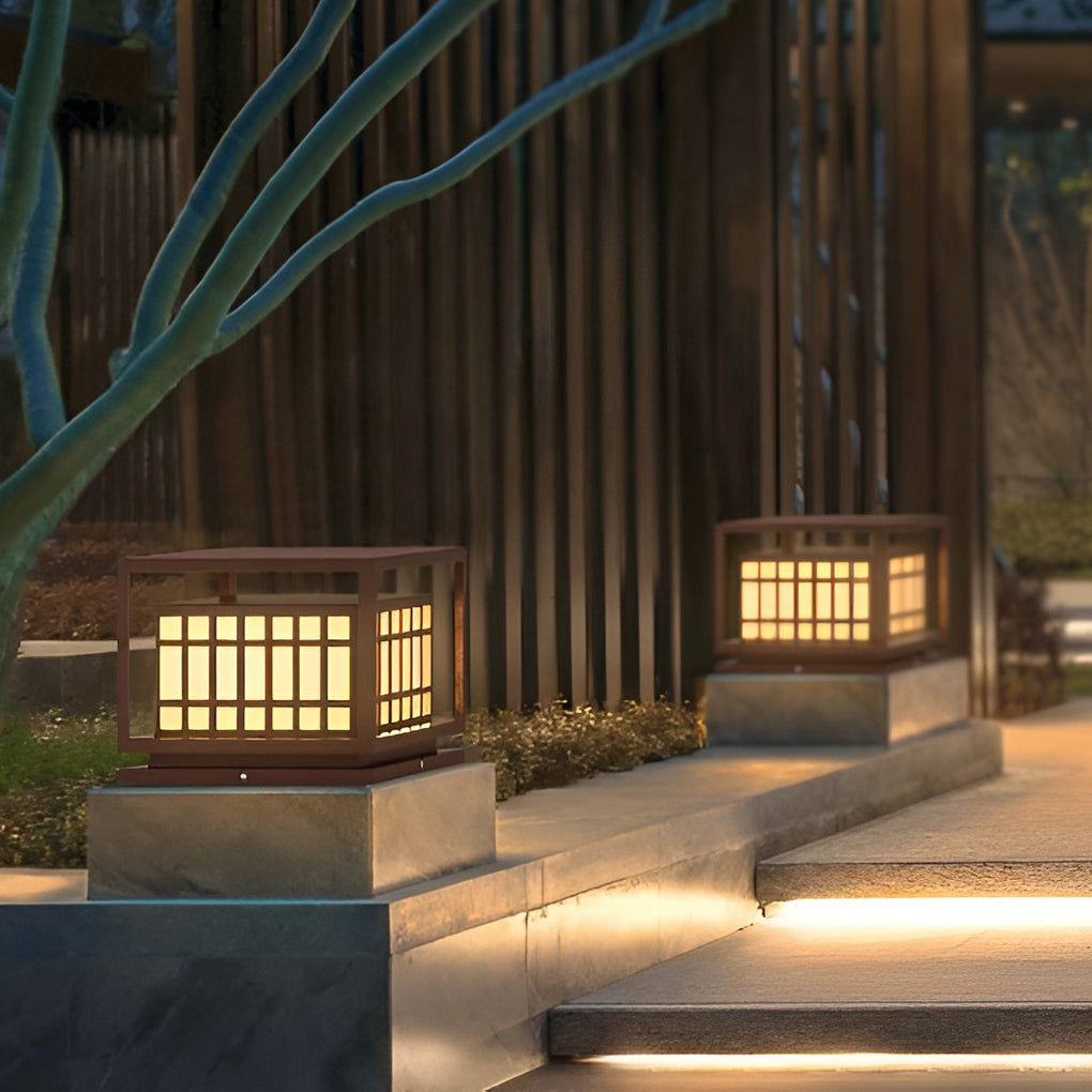 Modern Square Outdoor Pillar Light — Stainless Steel, Brown, LED, IP65 Weatherproof, 3000K Warm White