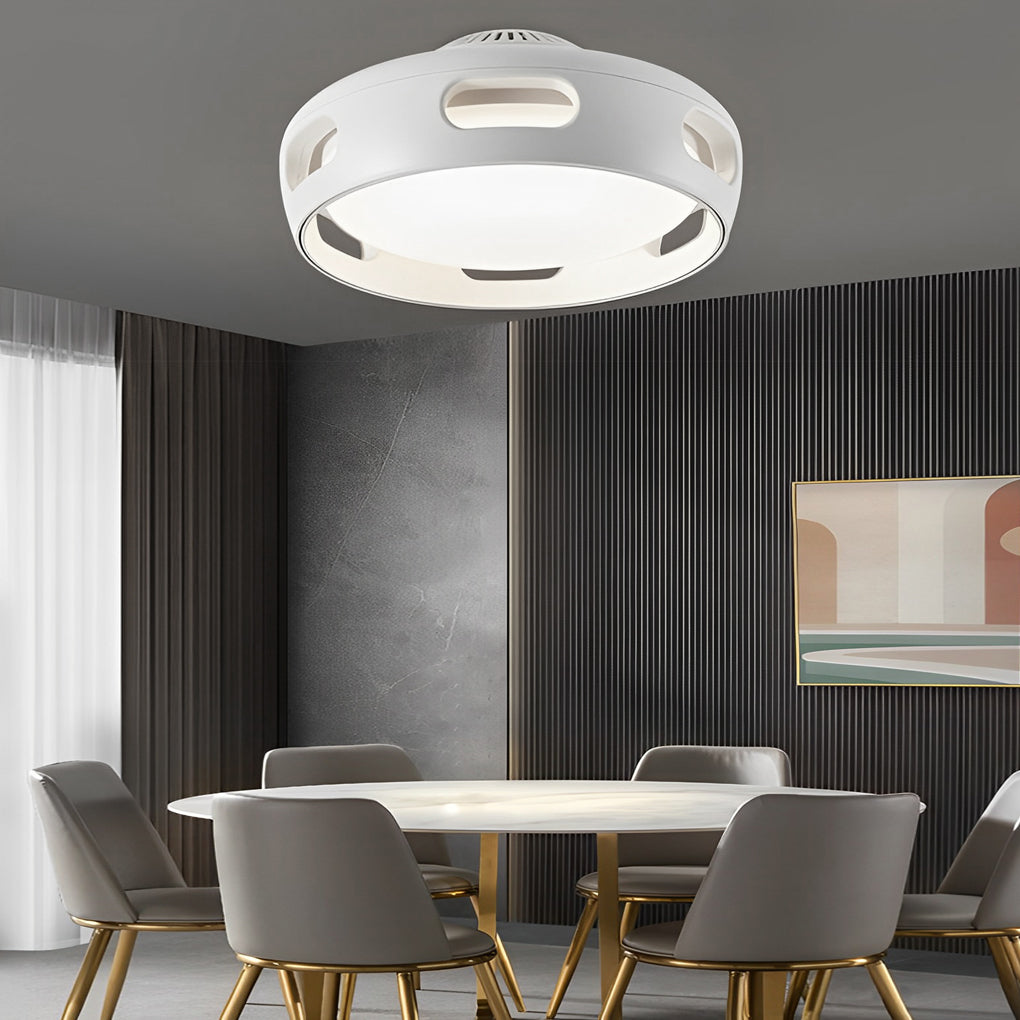 Modern Round Bladeless Ceiling Fan with Smart Mute and Stepless Dimming in White