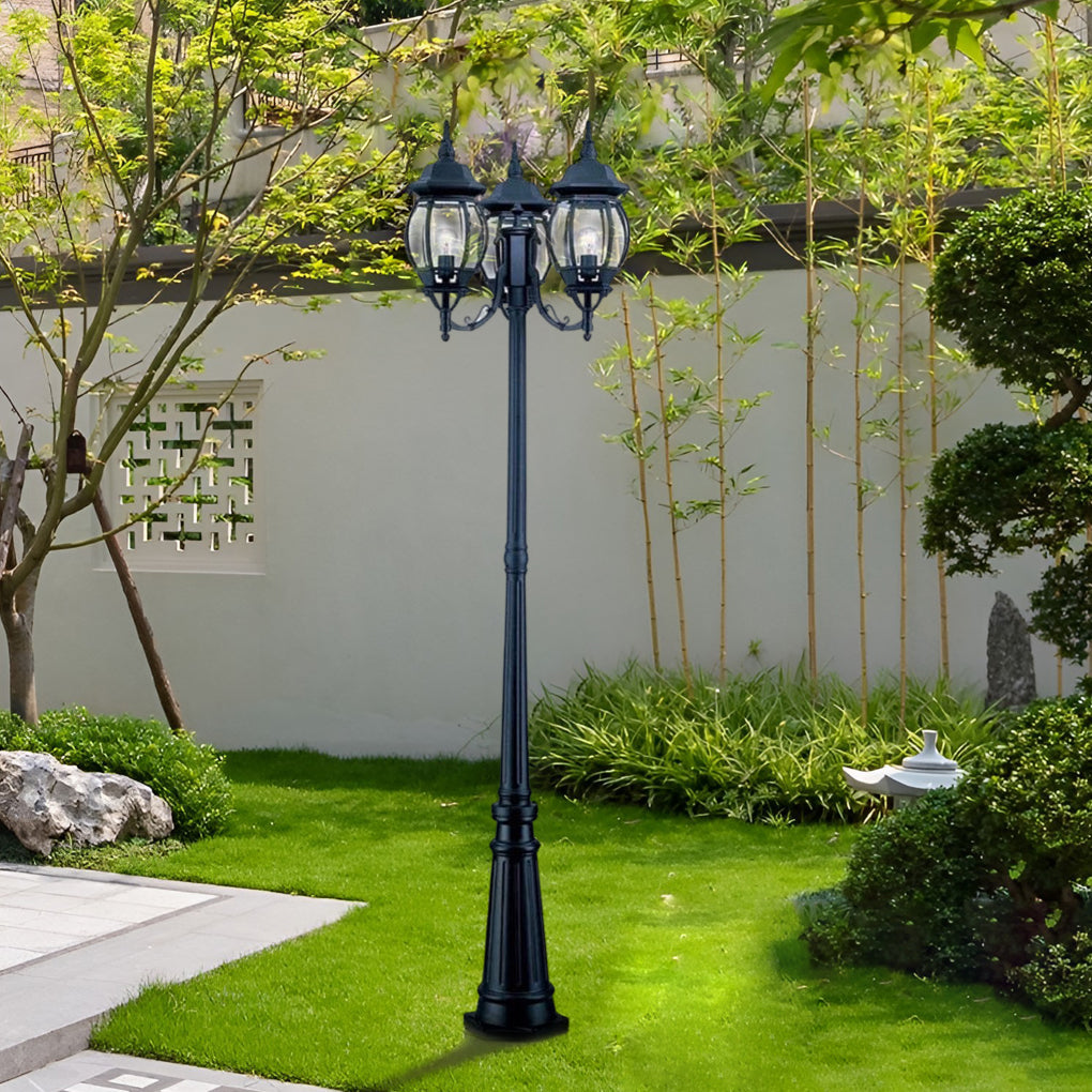 Black Outdoor Post Light — Die-Cast Aluminum and Glass, 3-Light, E27, Waterproof, 3000K Warm White, 23.6" × 118.1"