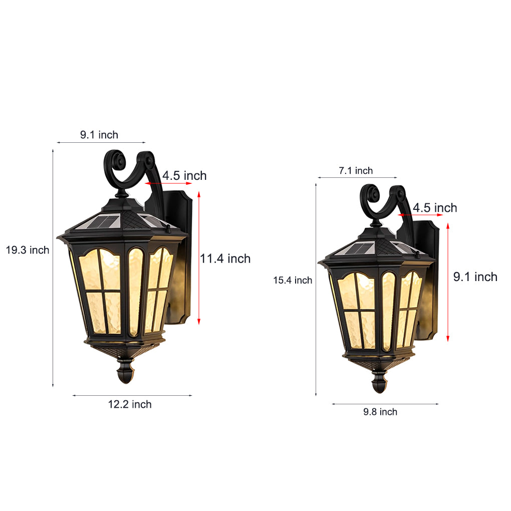 Vintage Solar Outdoor Wall Sconce — Black Die-Cast Aluminum, LED, IP65, 3000K Warm White