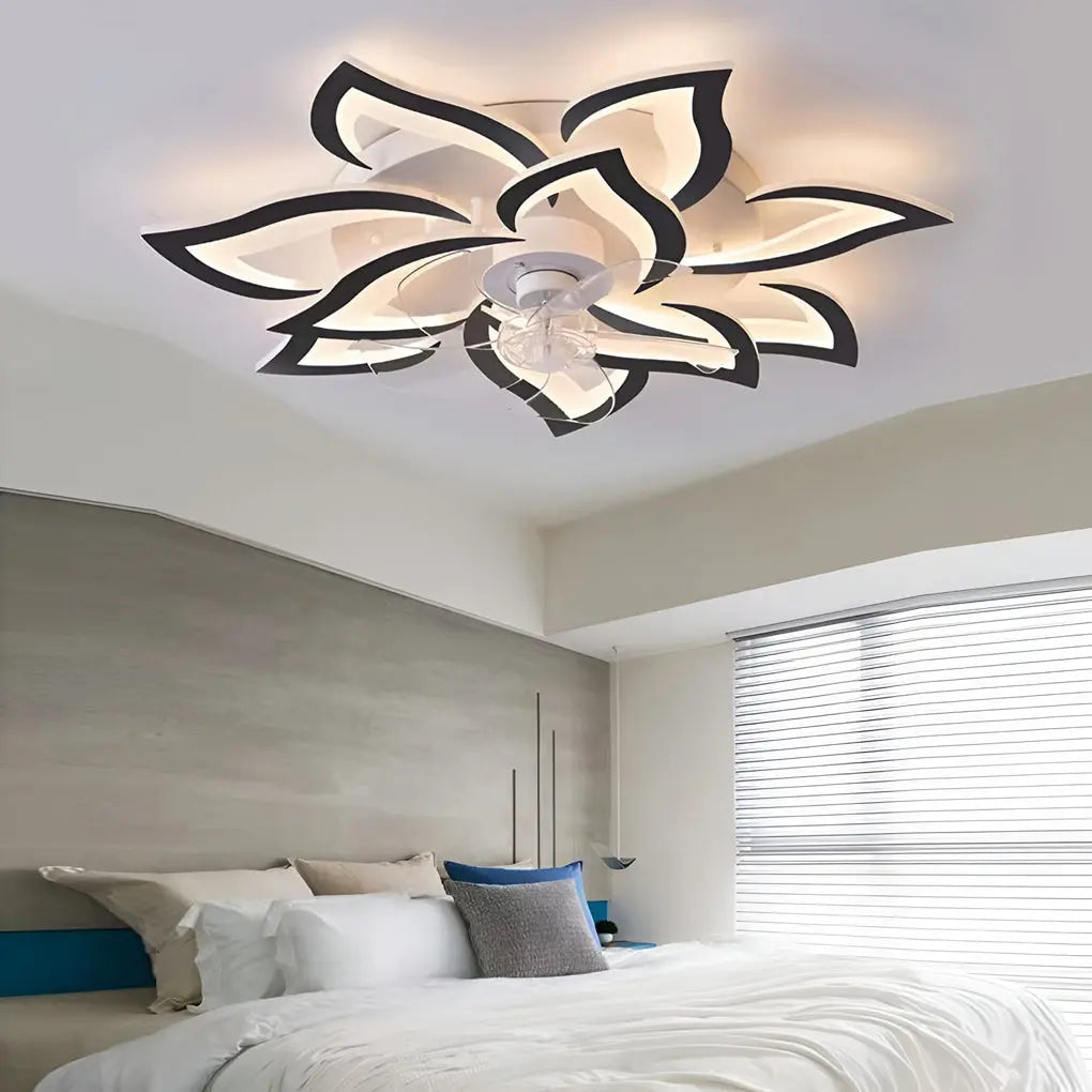 Nordic Ceiling Fan Lights with Creative Flower-Shaped Design and Three-Step Dimming LED Luxe
