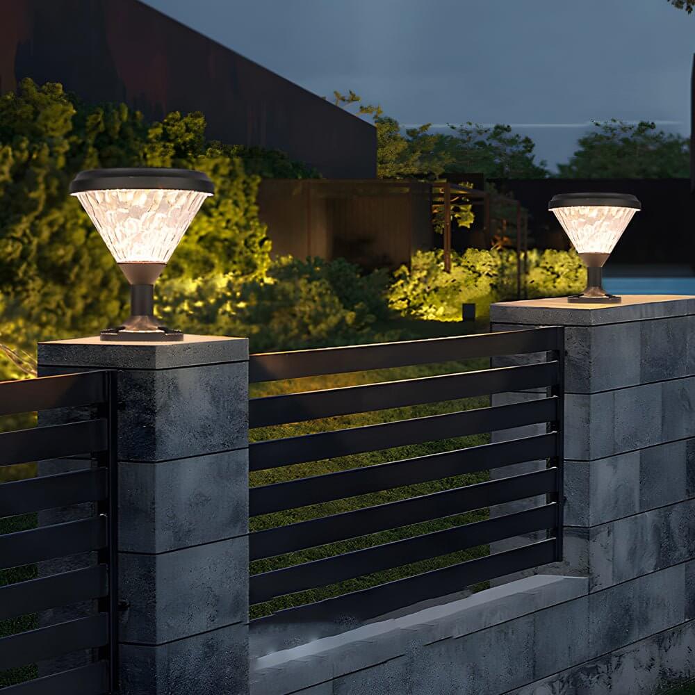 9 inch black round led solar light for posts and piers
