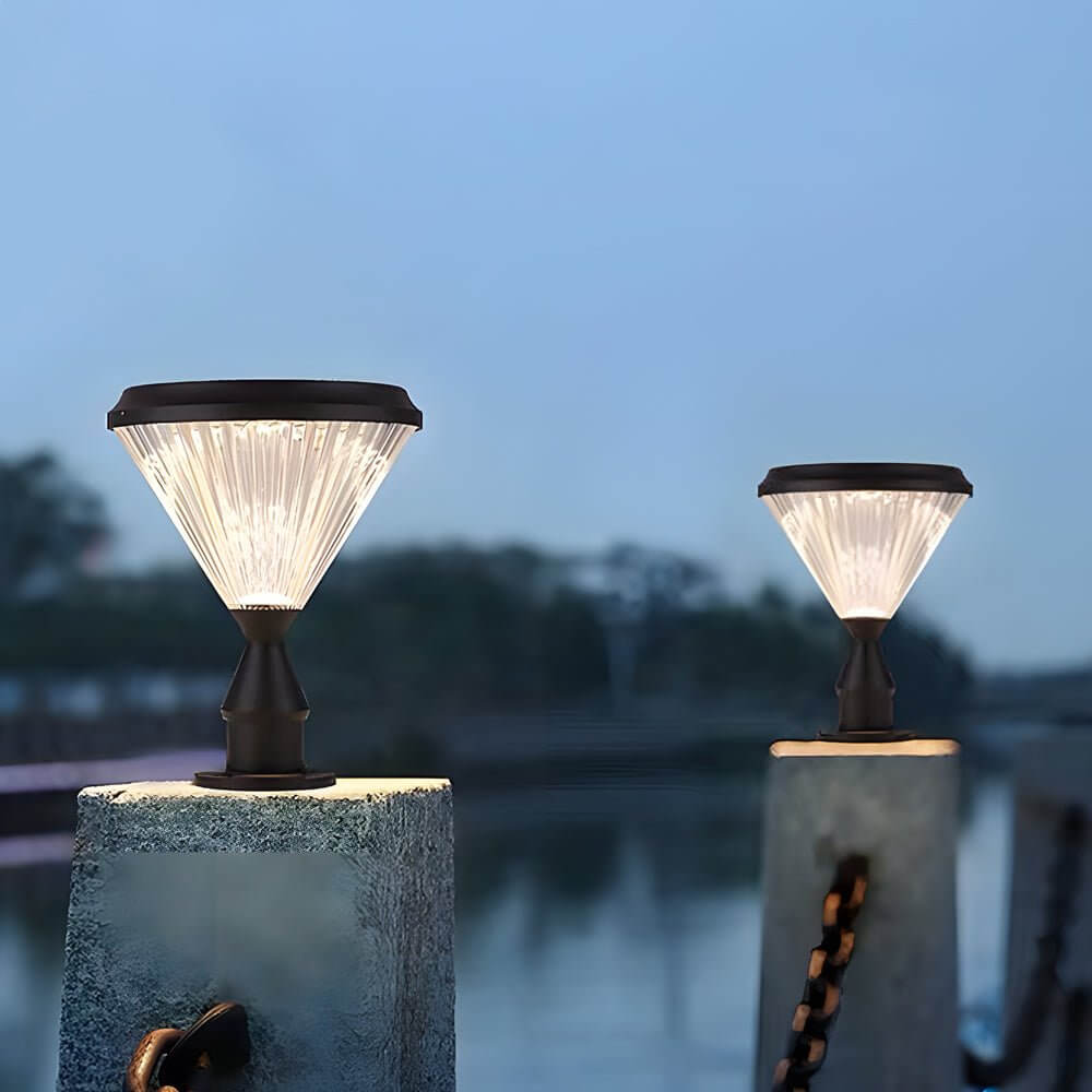9 inch waterproof black solar led pier mount light