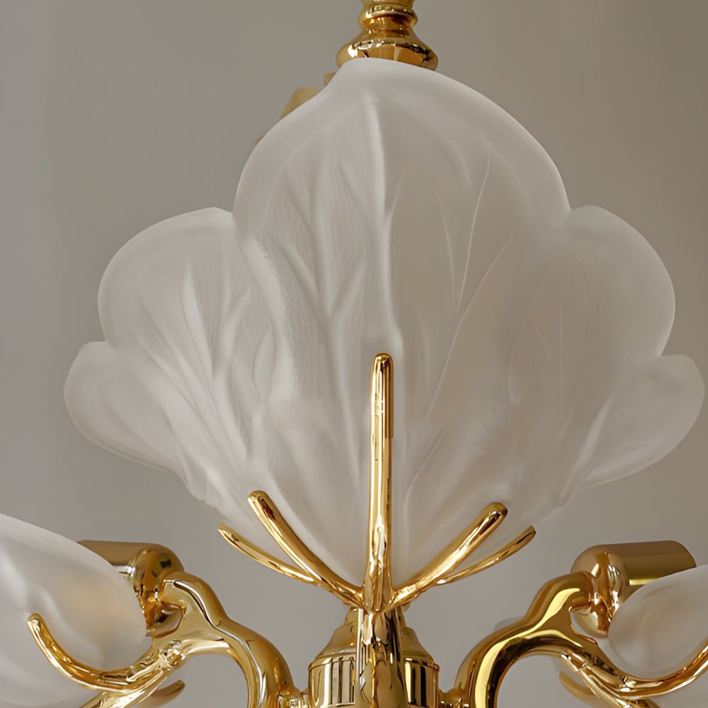 Italian Murano Glass Leaf Chandelier — Brass & Copper, 9-Light E14, 3-Step Dimming, 33.5" Diameter