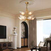 Italian Murano Glass Leaf Chandelier — Brass & Copper, 9-Light E14, 3-Step Dimming, 33.5" Diameter