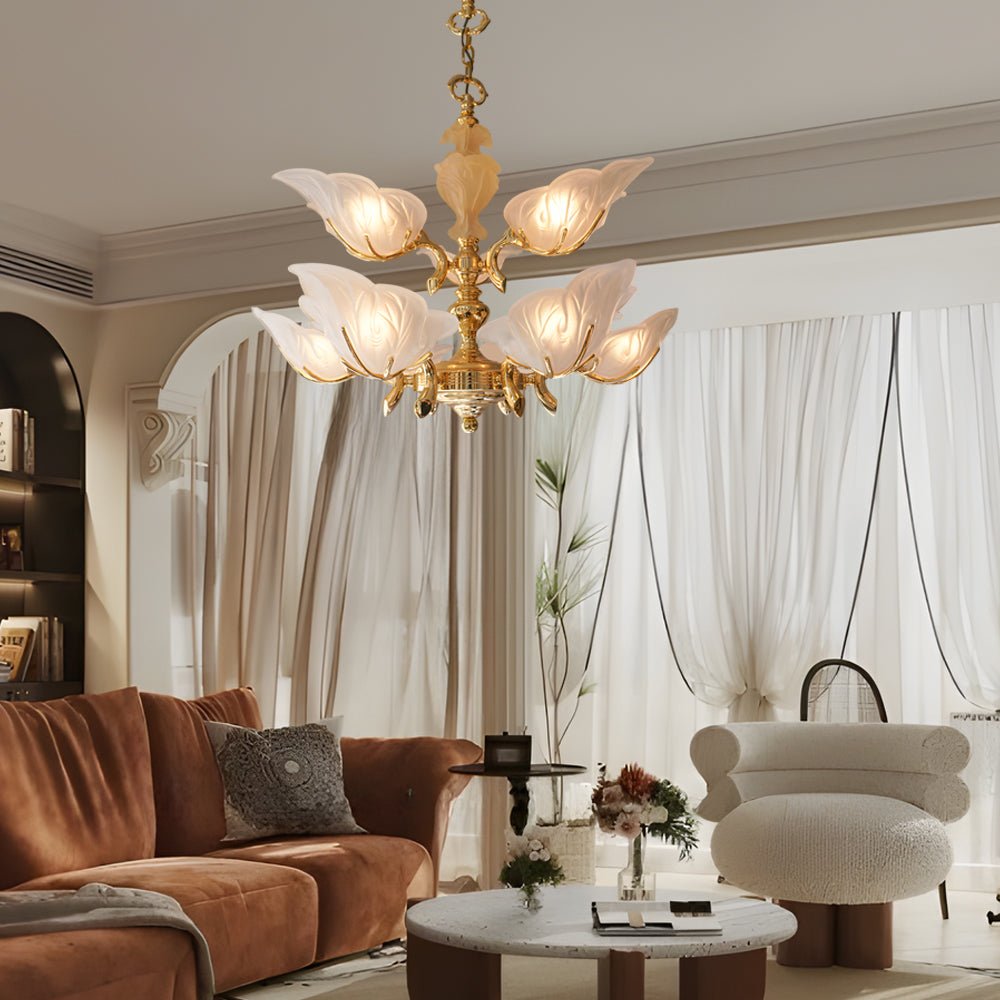 Italian Murano Glass Leaf Chandelier — Brass & Copper, 9-Light E14, 3-Step Dimming, 33.5" Diameter